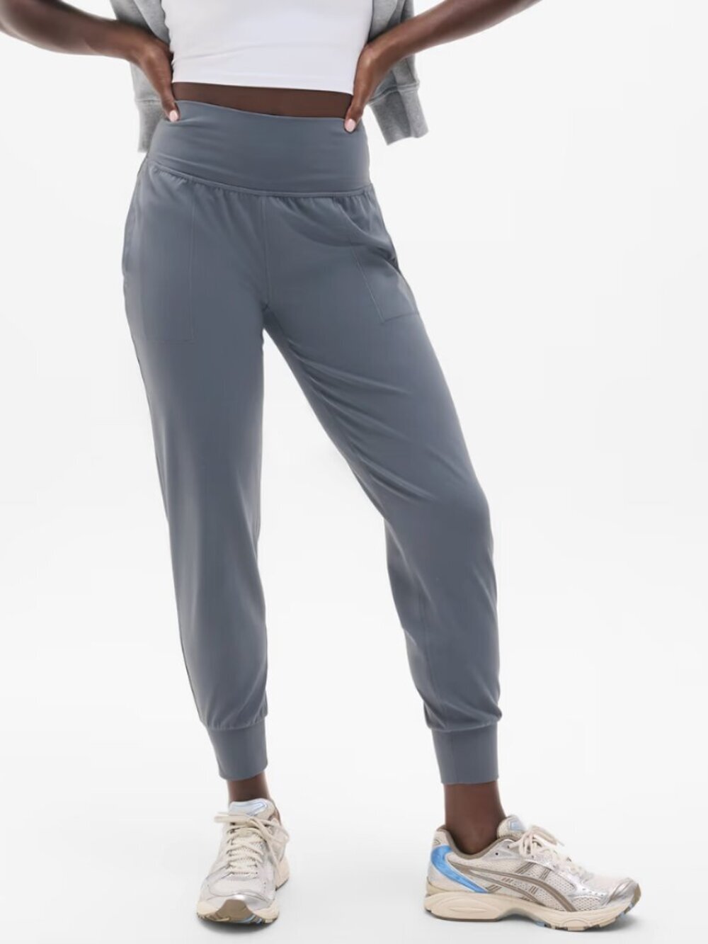 Athleta Salutation High Rise Semi Fitted Performance Jogger Gray Pockets, Medium
